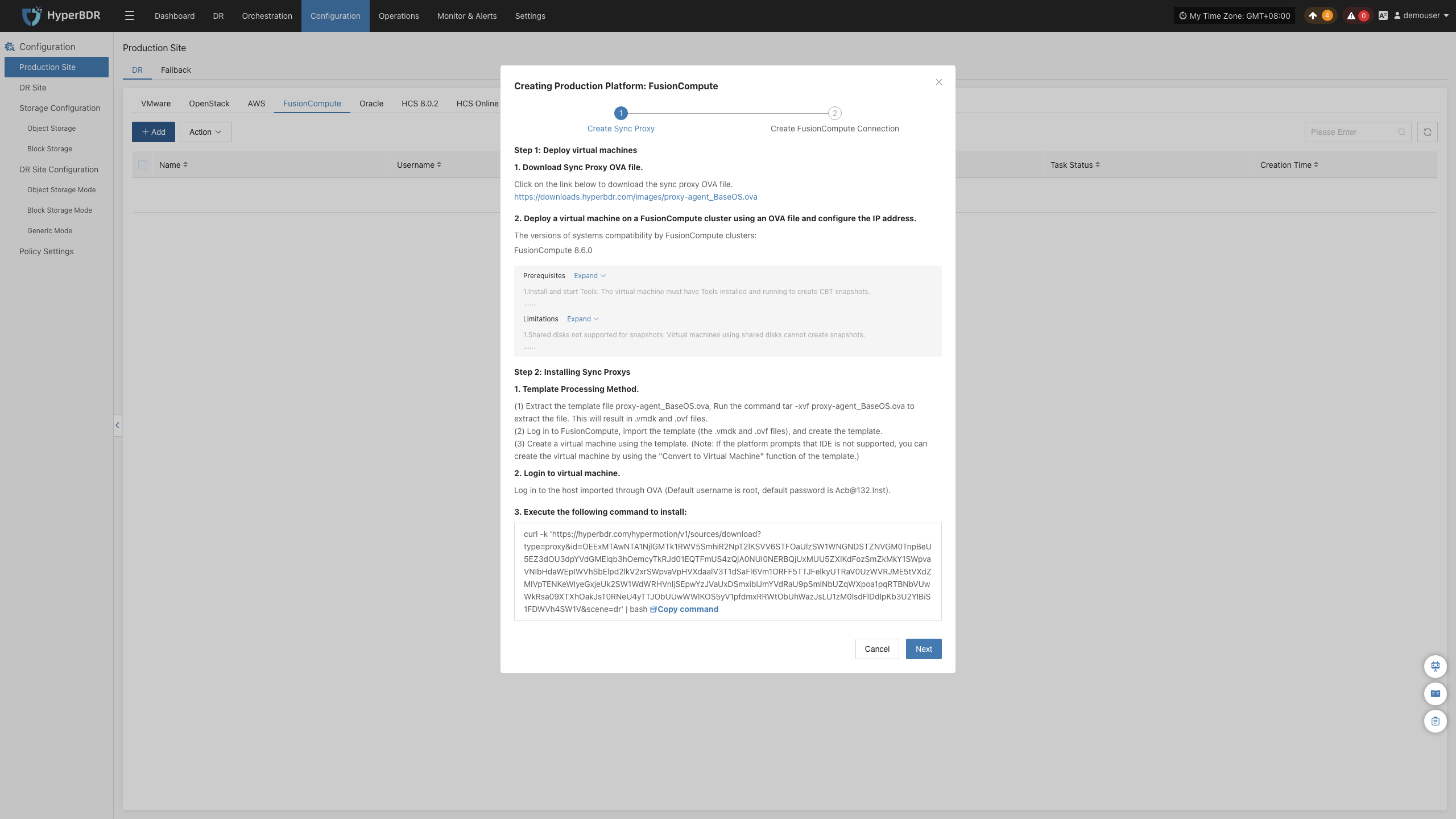 config-productionsite-dr-fusioncompute-add