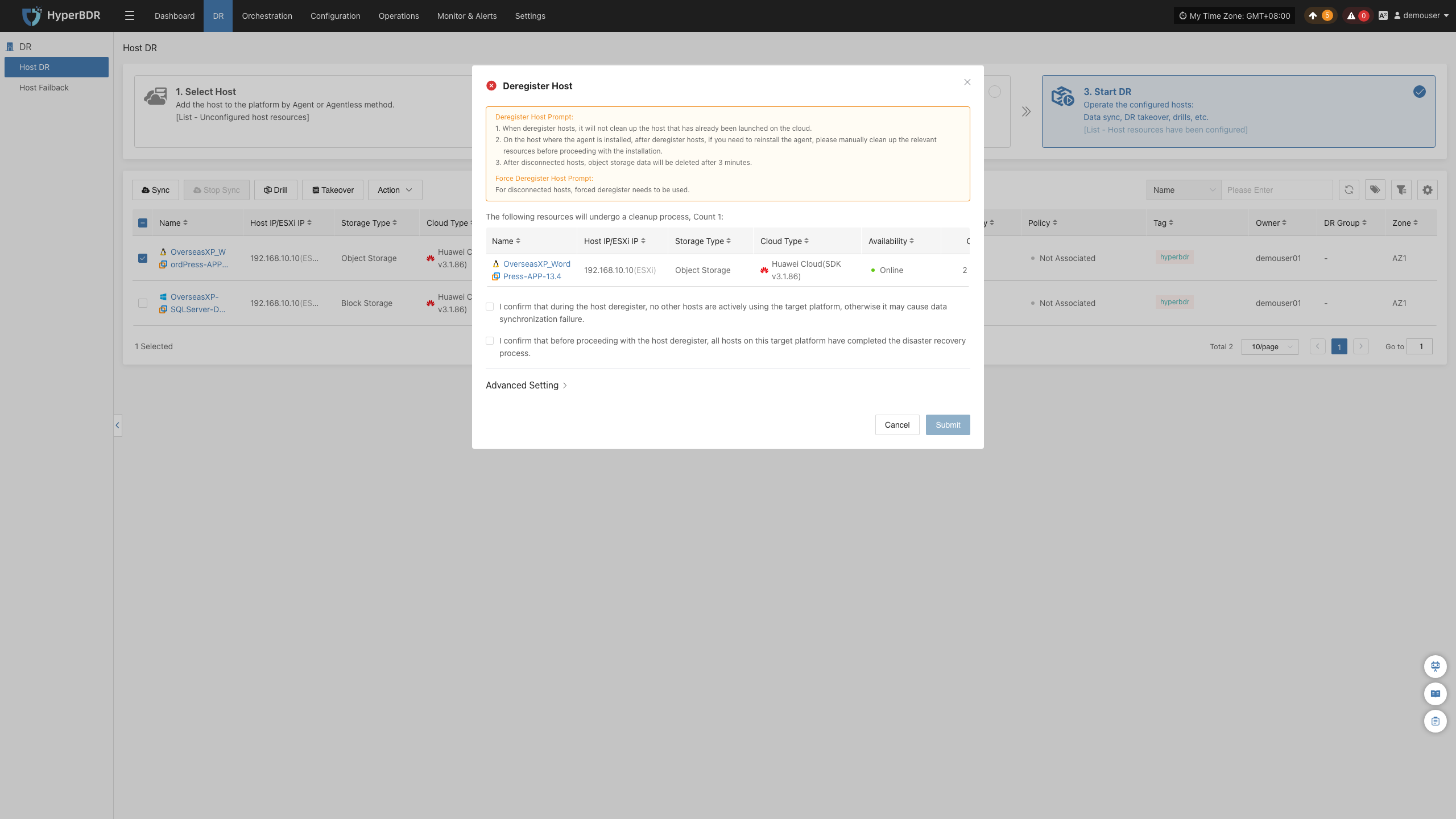 dr-startdr-action-click-deregister-host